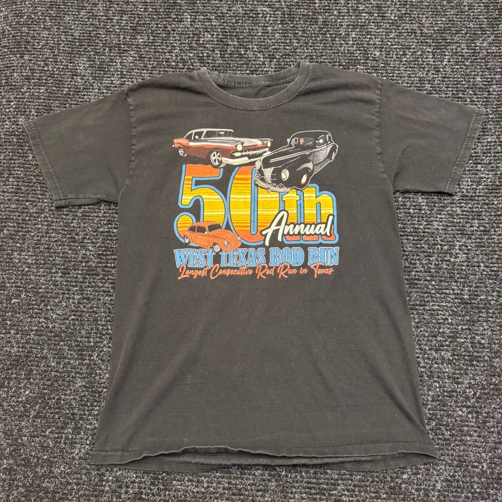 West Texas Rod Run 50th Annual Graphic T-Shirt Black Vintage Car Hot Rod Mens M - Picture 1 of 9